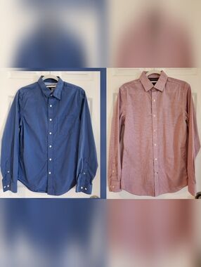 Lot Of 2 Banana Republic Long Sleeve Shirts Mens Small Slim Fit Button Blue& Red